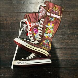 Ed Hardy Red High-Top Sneakers
